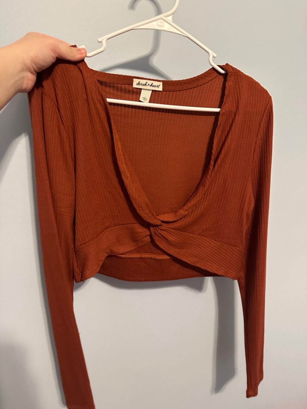 Derek Heart Rust Twist-Front Long Sleeve Crop Top